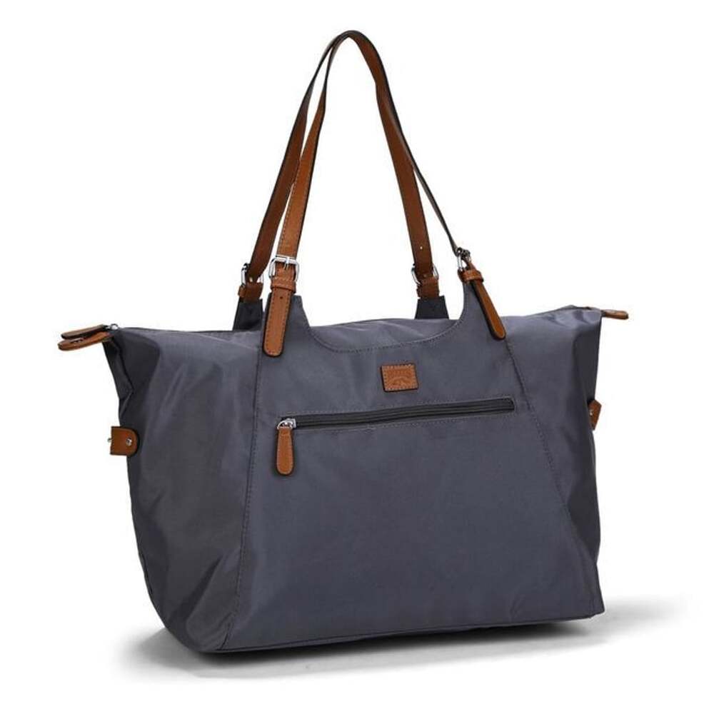Roots Nylon Tote Bag Grey Brown Trim